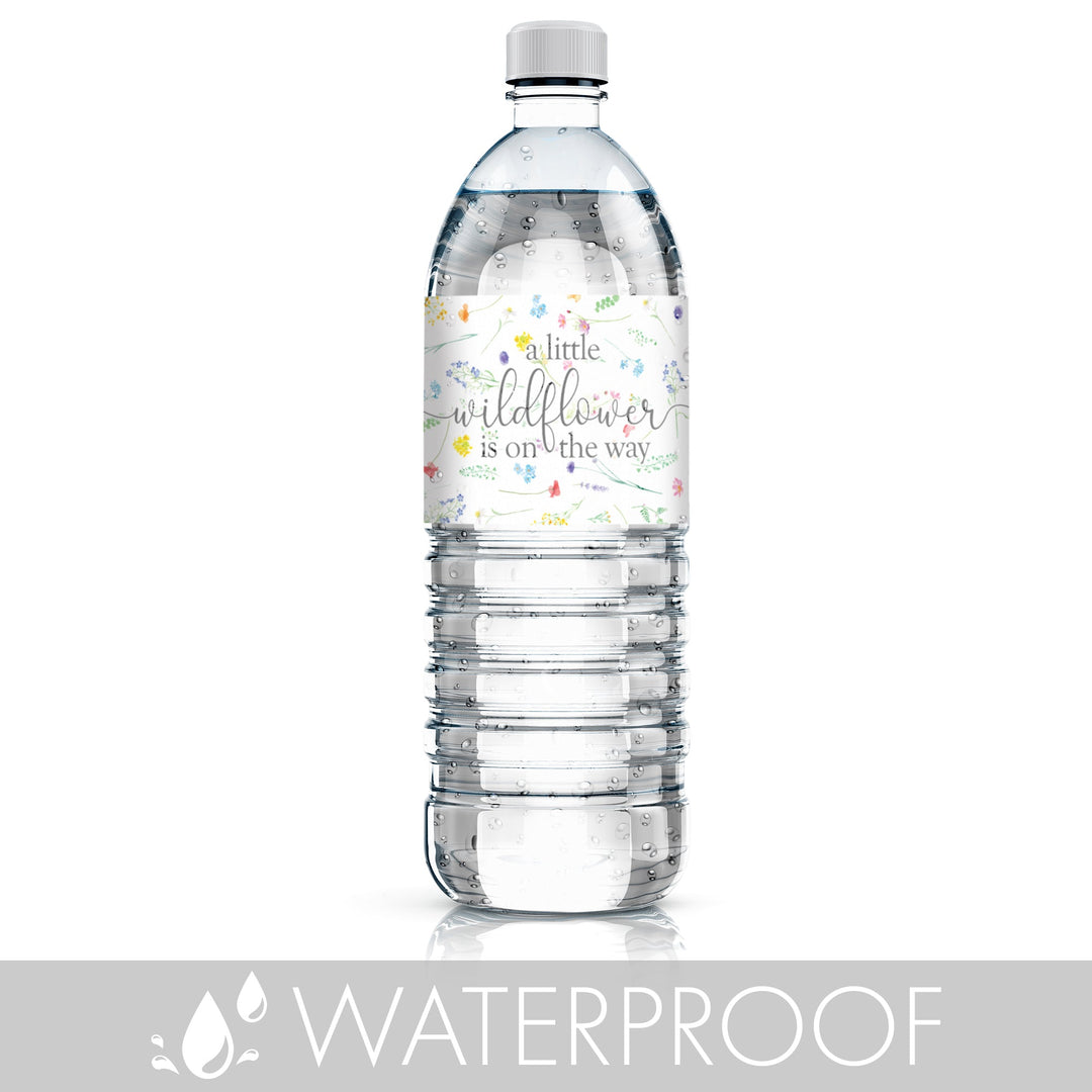 Little Wildflower: Girl's Baby Shower Water Bottle Labels -Spring - 24 Floral Party Favor Stickers