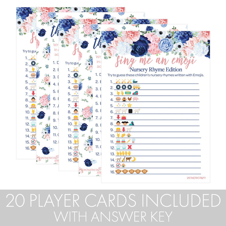 Navy & Blush Floral: Baby Shower Game - Sing me an Emoji and Price is Right - Two Game Bundle - Gender Reveal -  20 Dual-Sided Game Cards