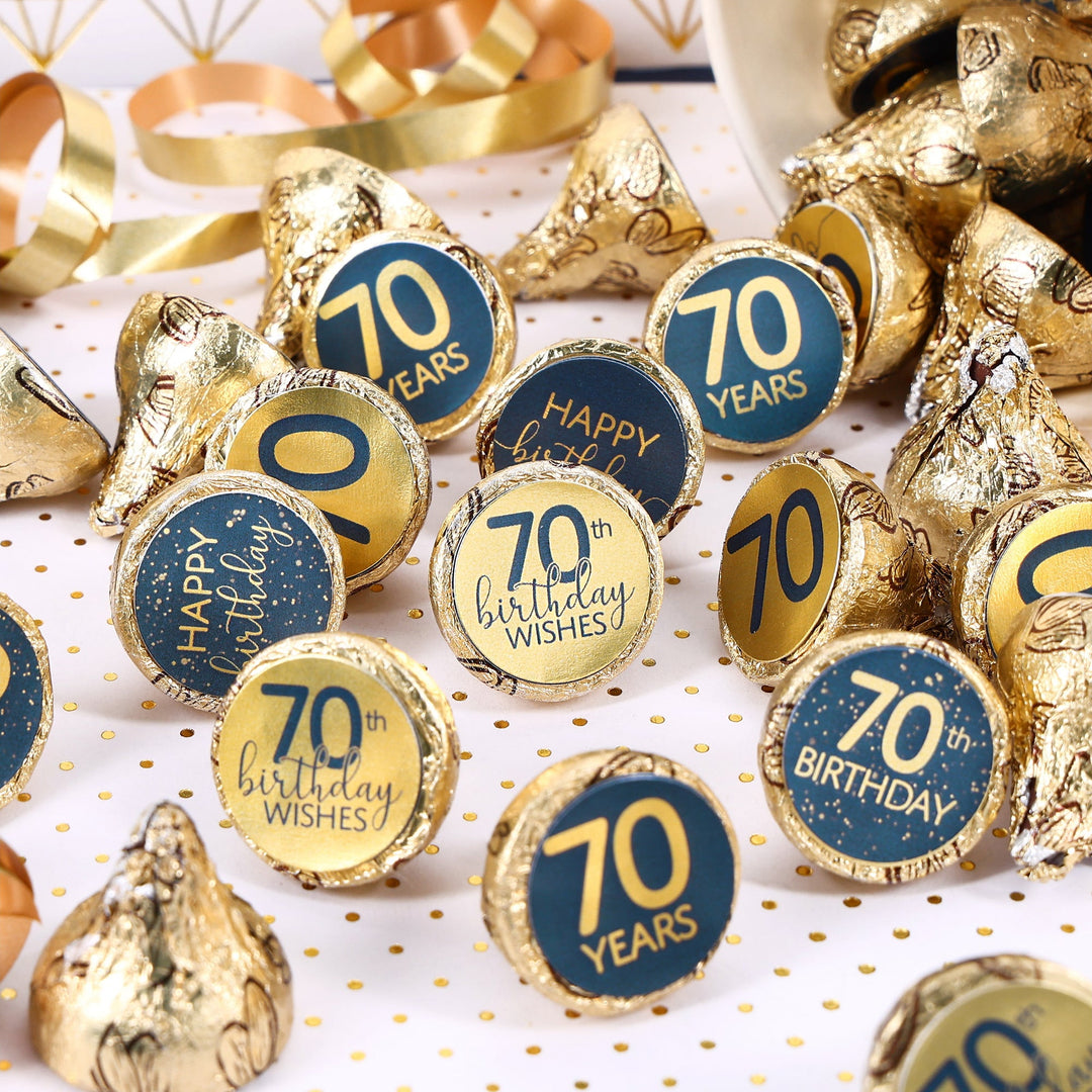 Premium navy blue and gold foil stickers perfect for decorating candy for an 70th birthday party