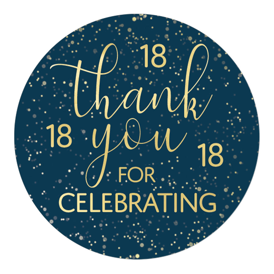 Navy blue and gold 18th birthday thank you stickers