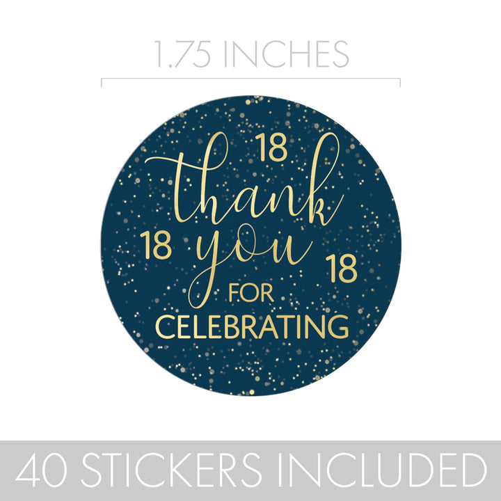 Milestone birthday thank you stickers in navy and gold