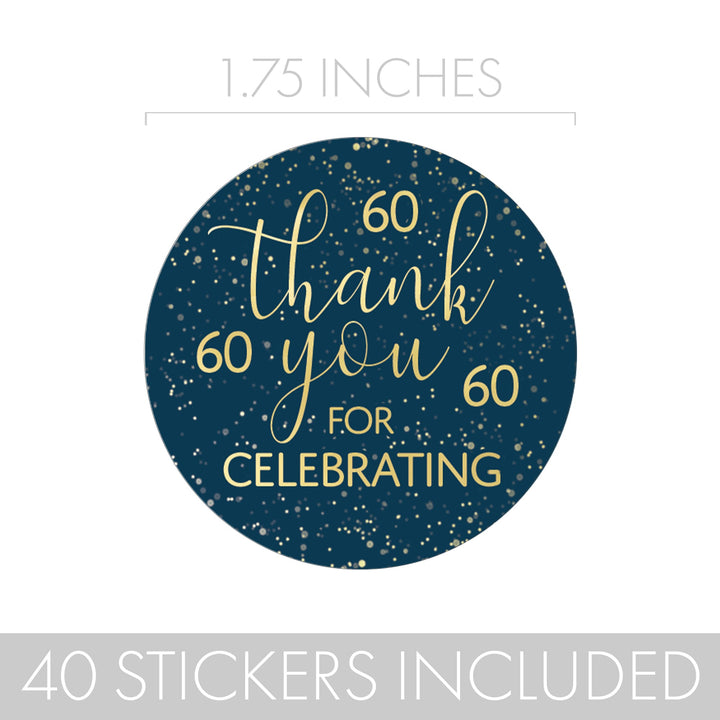 Express Gratitude with Navy Blue and Gold Milestone Birthday Thank You Stickers