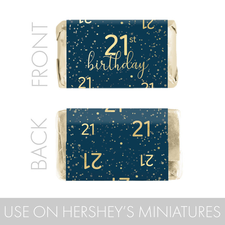 blue and gold Hershey's® Miniatures candy bar wrappers for an 21st birthday party