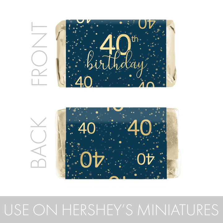 blue and gold Hershey's® Miniatures candy bar wrappers for an 40th birthday party