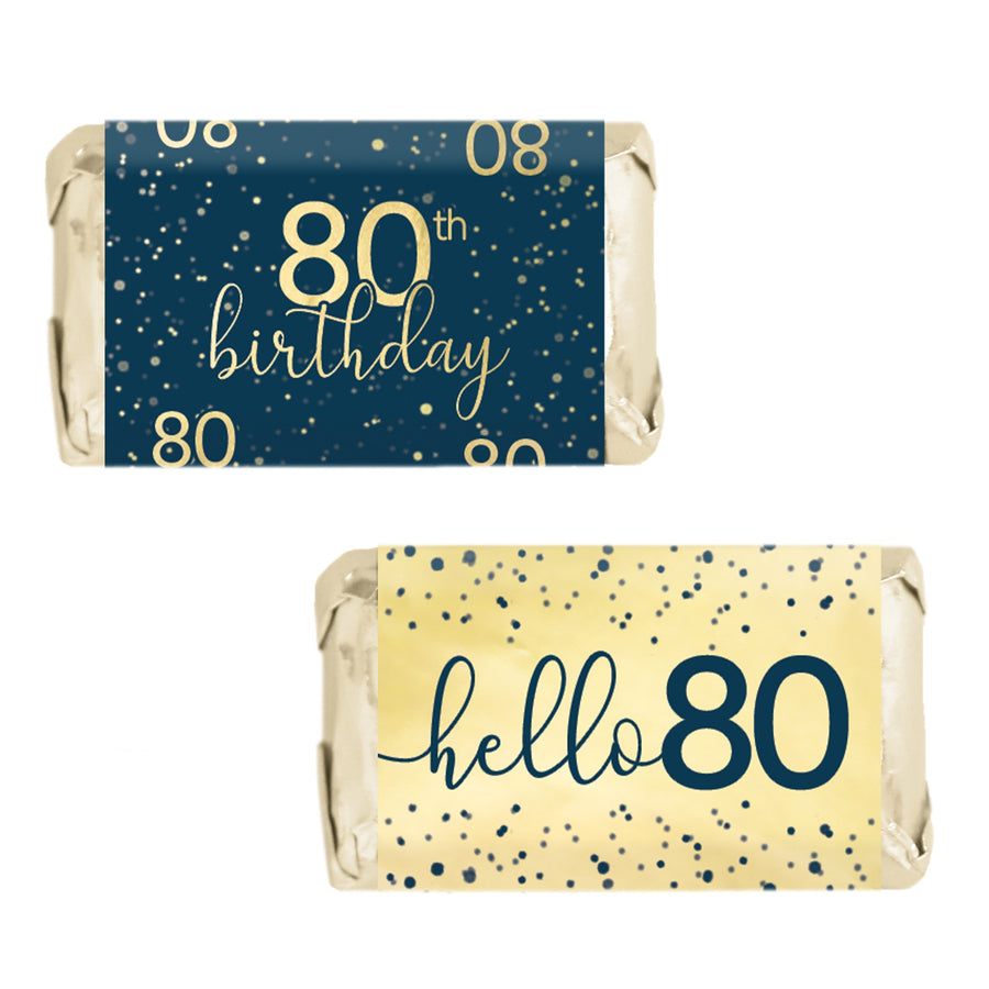 Navy Blue and Gold 80th Birthday Hershey's® Miniatures Candy Bar Wrappers Stickers