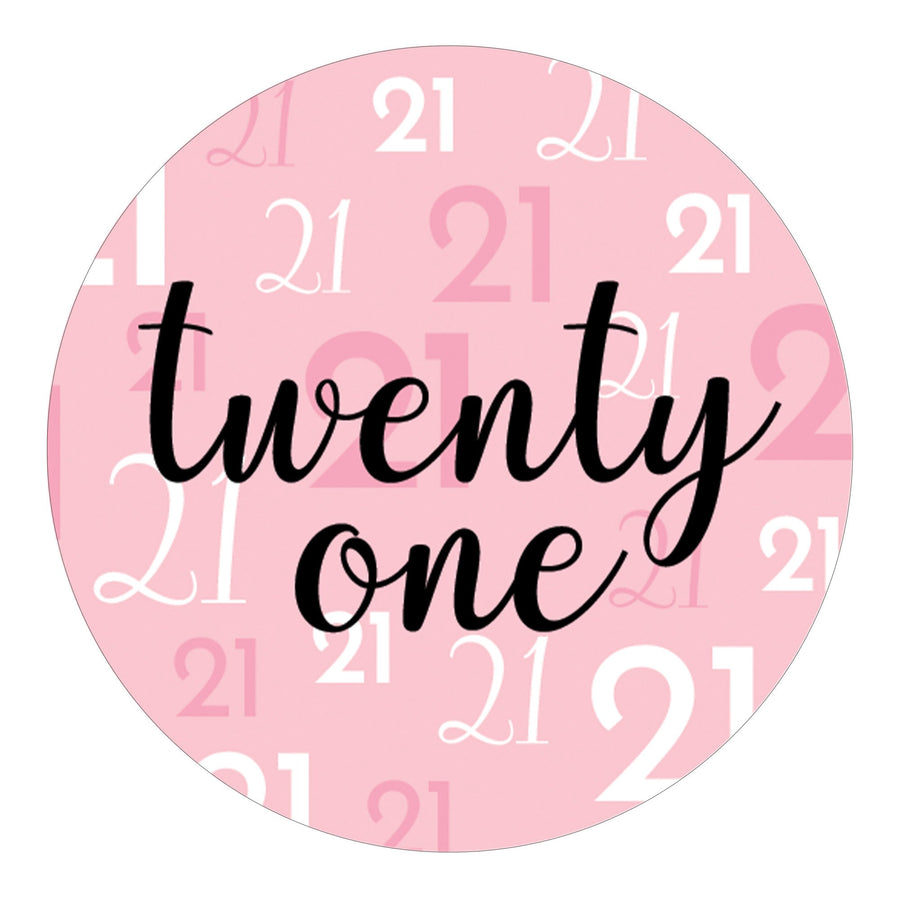 Pink and Black 21st Birthday Circle Stickers - Twenty One
