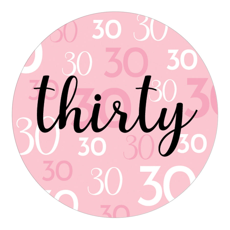 Pink and Black 30th Birthday Circle Stickers - Thirty