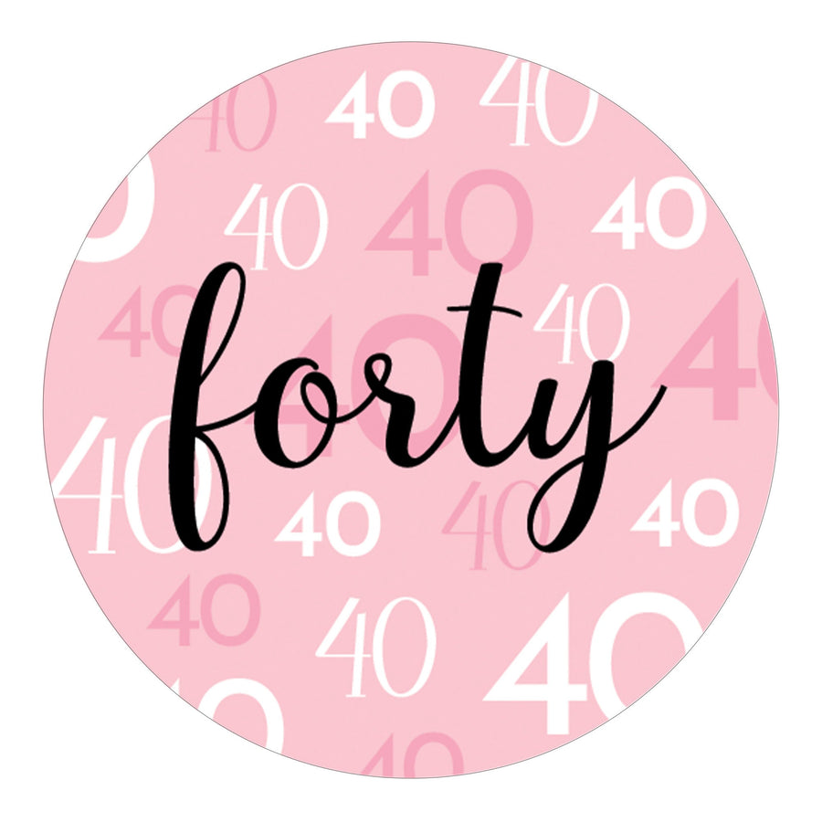 Pink and Black 40th Birthday Circle Stickers - Forty