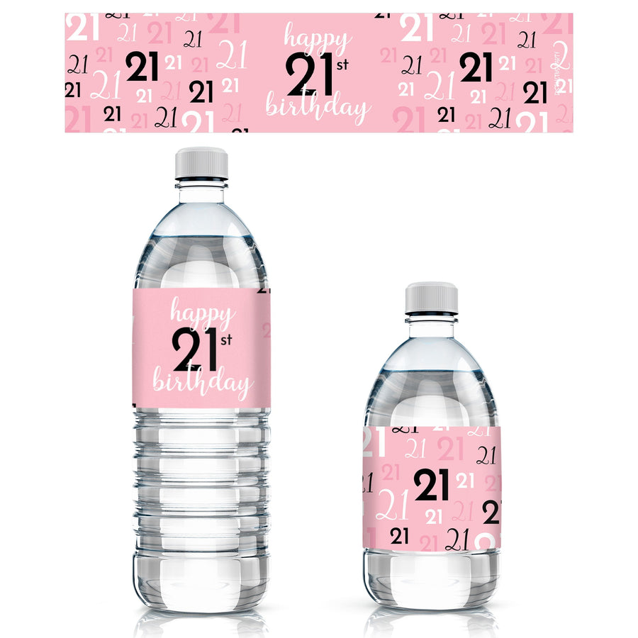 Pink and Black 21st Birthday Water Bottle Labels