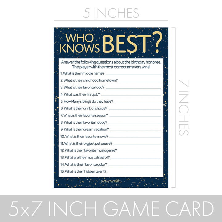 Born in The 1950s: Navy Blue & Gold - Adult Birthday - Party Game Bundle - 3 Games for 20 Guests