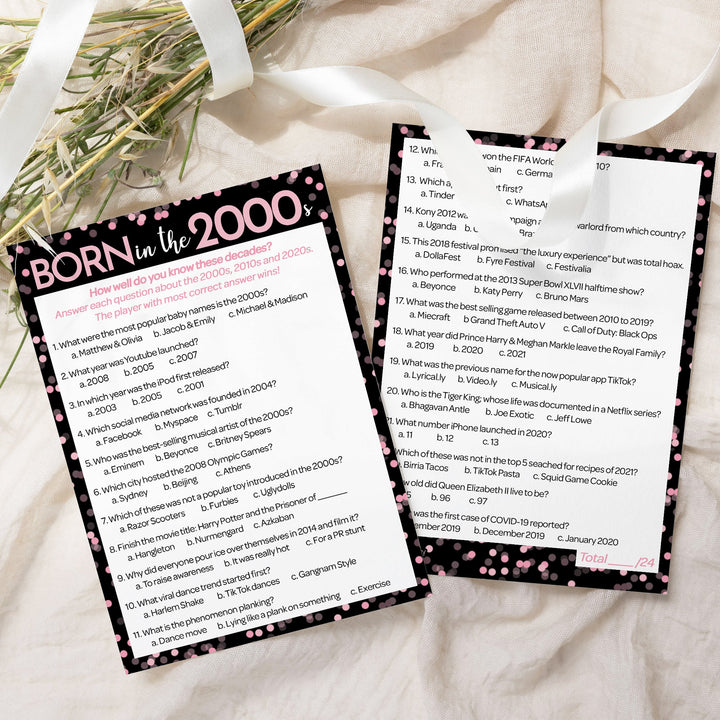 Born in The 2000s Pink & Black - Adult Birthday - Party Game Bundle - 3 Games for 20 Guests