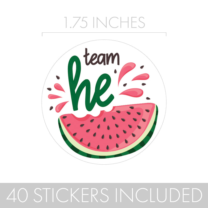 Watermelon Gender Reveal Party - Team He or Team She Stickers - 40 Stickers