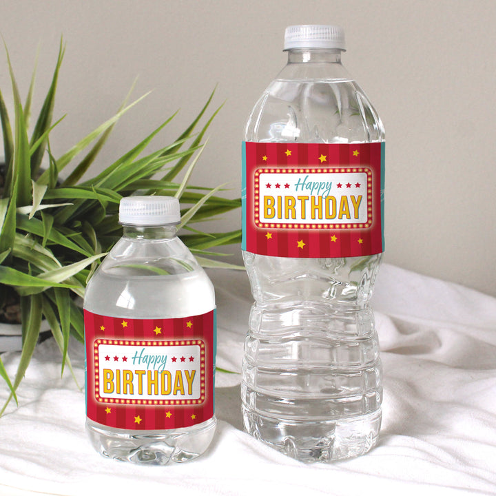 Movie Night: Kid's Birthday - Water Bottle Label Stickers - Waterproof - 24 Waterproof Stickers