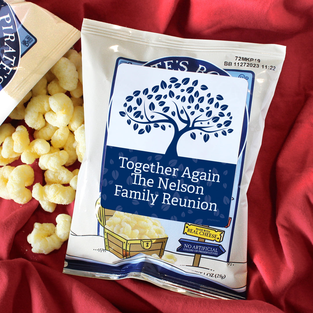 Pegatinas personalizadas para bolsas de chips y bolsas de refrigerios de reunión familiar - (9 colores)