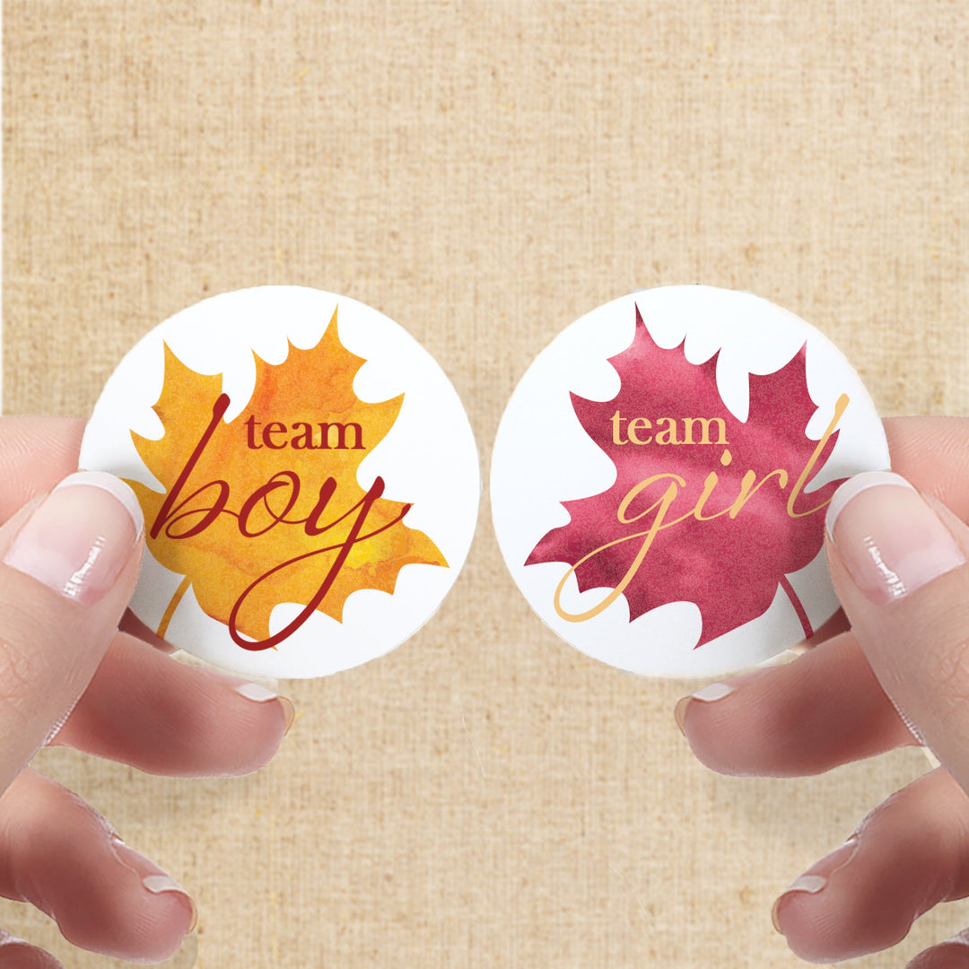 Fall Leaves: Gender Reveal Party - Baby Shower - Team Boy or Team Girl Stickers - 40 Stickers