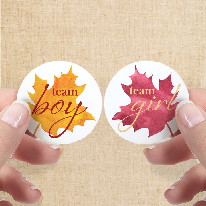 Fall Leaves: Gender Reveal Party - Baby Shower - Team Boy or Team Girl Stickers - 40 Stickers