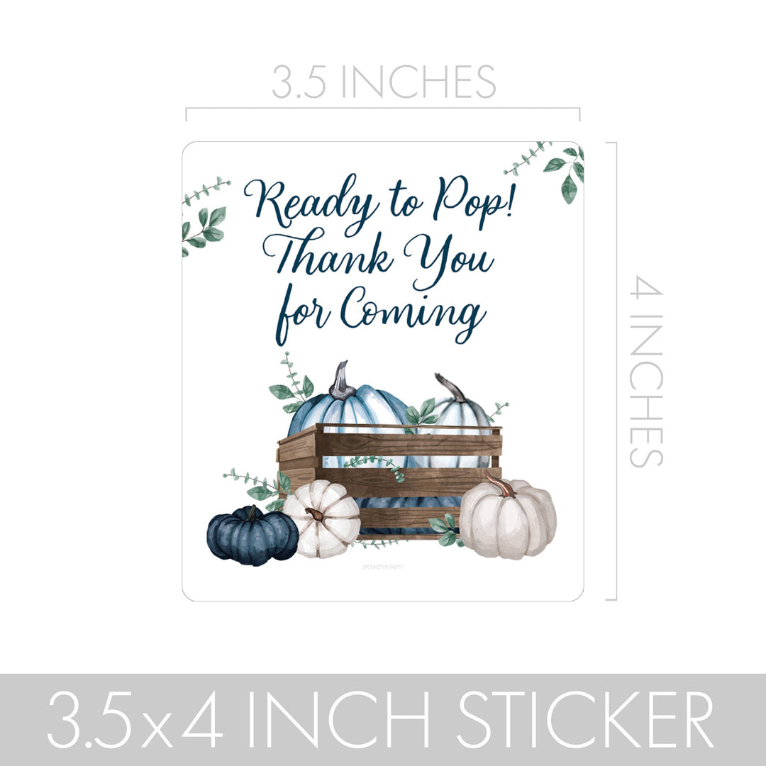 Personalized Little Pumpkin: Blue - Baby Shower, First Birthday  -  Chip Bag and Snack Bag Stickers  - Fall, Boy - 32 Stickers