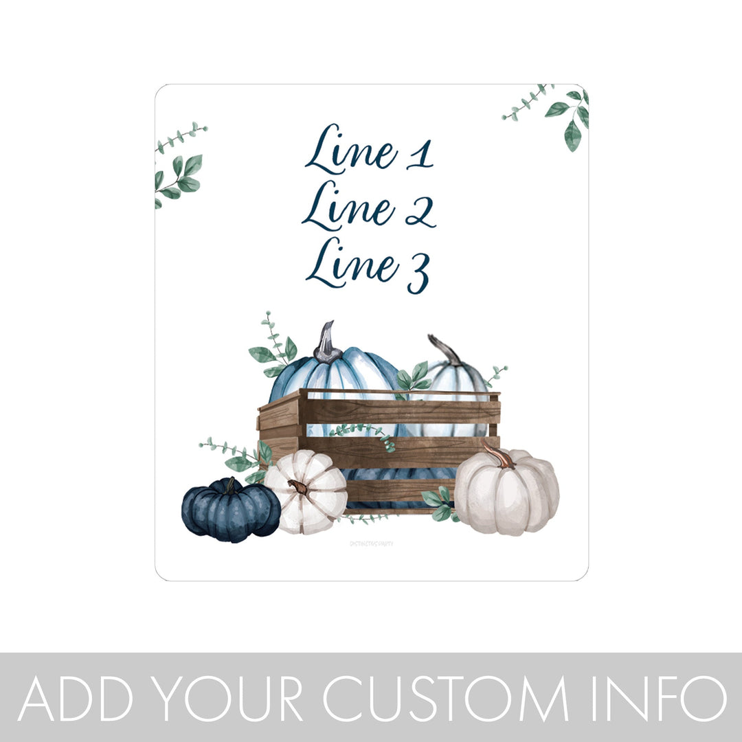 Personalized Little Pumpkin: Blue - Baby Shower, First Birthday  -  Chip Bag and Snack Bag Stickers  - Fall, Boy - 32 Stickers