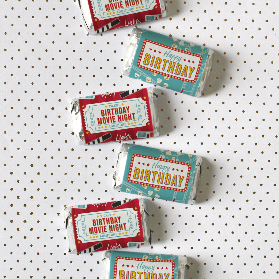 Movie Night: Kid's Birthday -  Hershey's Miniatures Candy Bar Wrappers Stickers - 45 Stickers