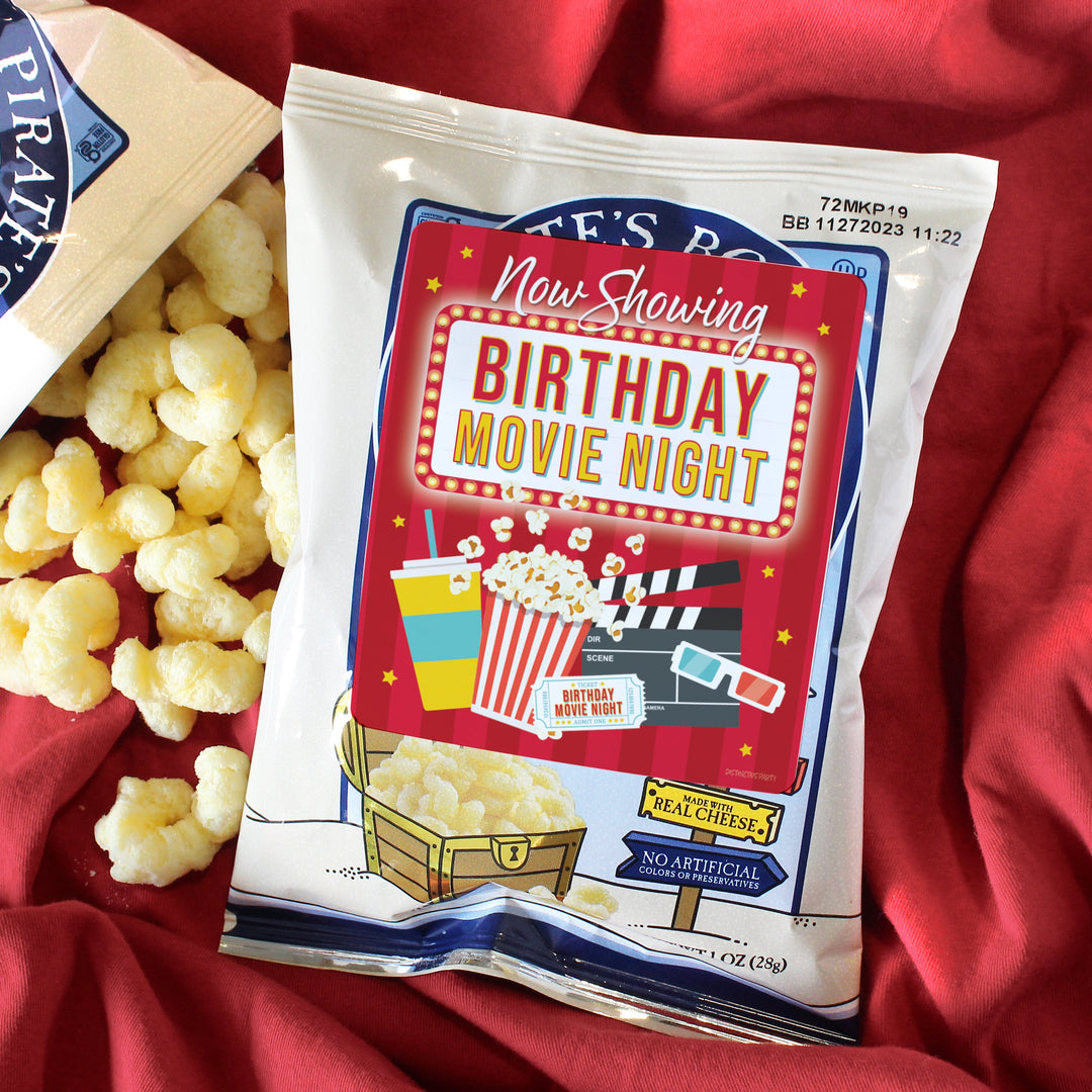Movie Night: Kid's Birthday - Chip Bag, Popcorn or Snack Bag Stickers - 32 Stickers