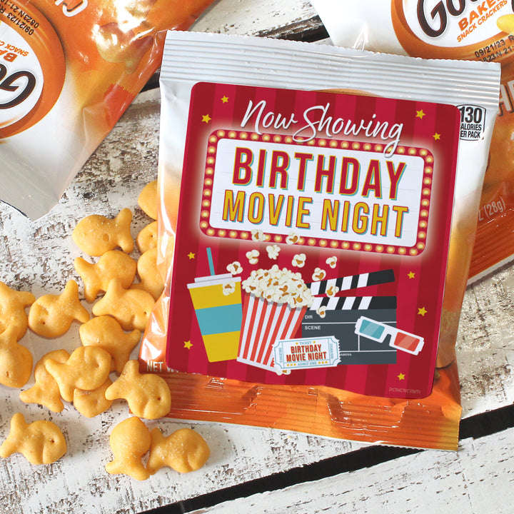 Movie Night: Kid's Birthday - Chip Bag, Popcorn or Snack Bag Stickers - 32 Stickers