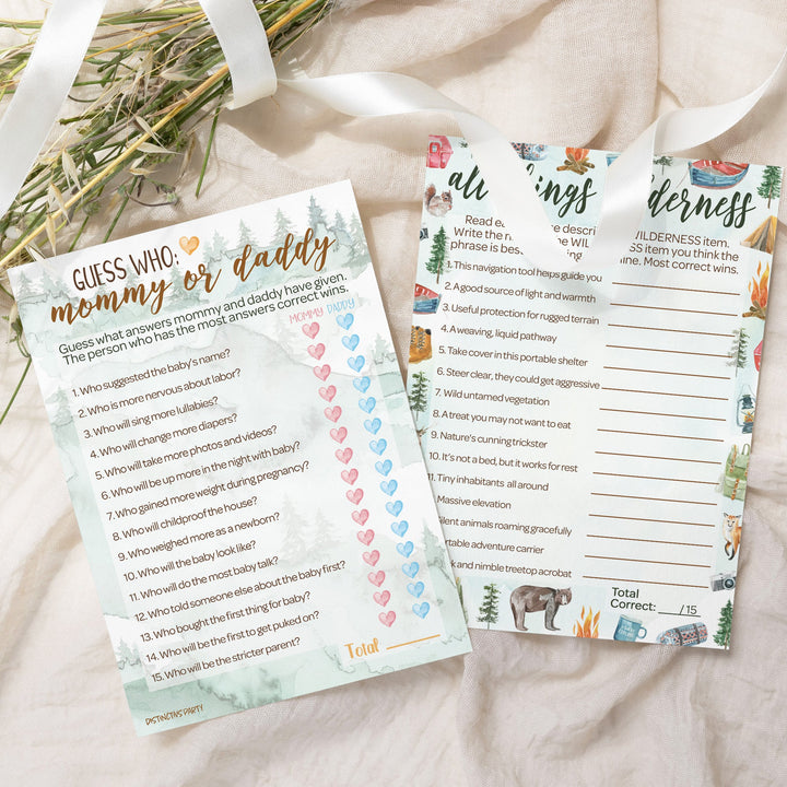 Little Adventurer: Baby Shower Game - "Guess Who" Mommy or Daddy and All Things Wilderness - Paquete de dos juegos - 20 tarjetas de doble cara