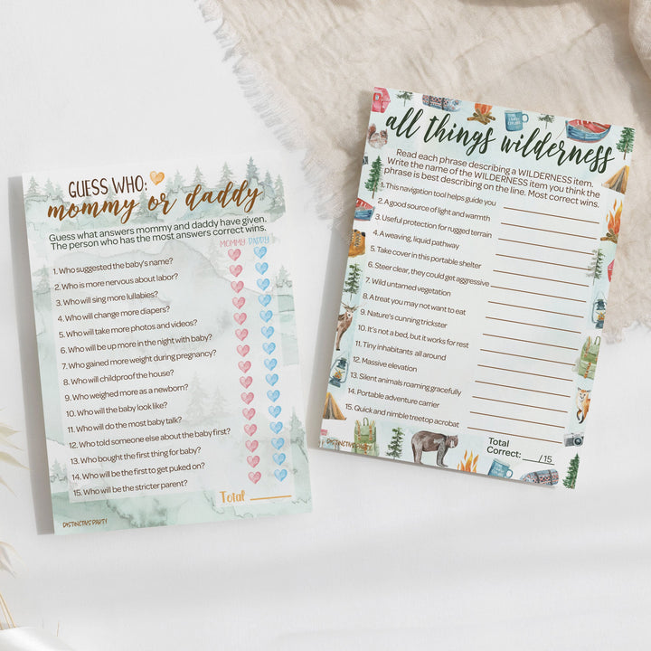 Little Adventurer: Baby Shower Game - "Guess Who" Mommy or Daddy and All Things Wilderness - Two Game Bundle - 20 Dual Sided Cards