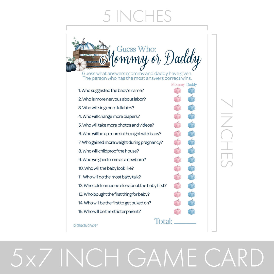 Little Pumpkin: Blue - Baby Shower Game Bundle - "Guess Who" Mommy or Daddy and All Things Fall - Boy -  2 Sided Game - 20 Cards