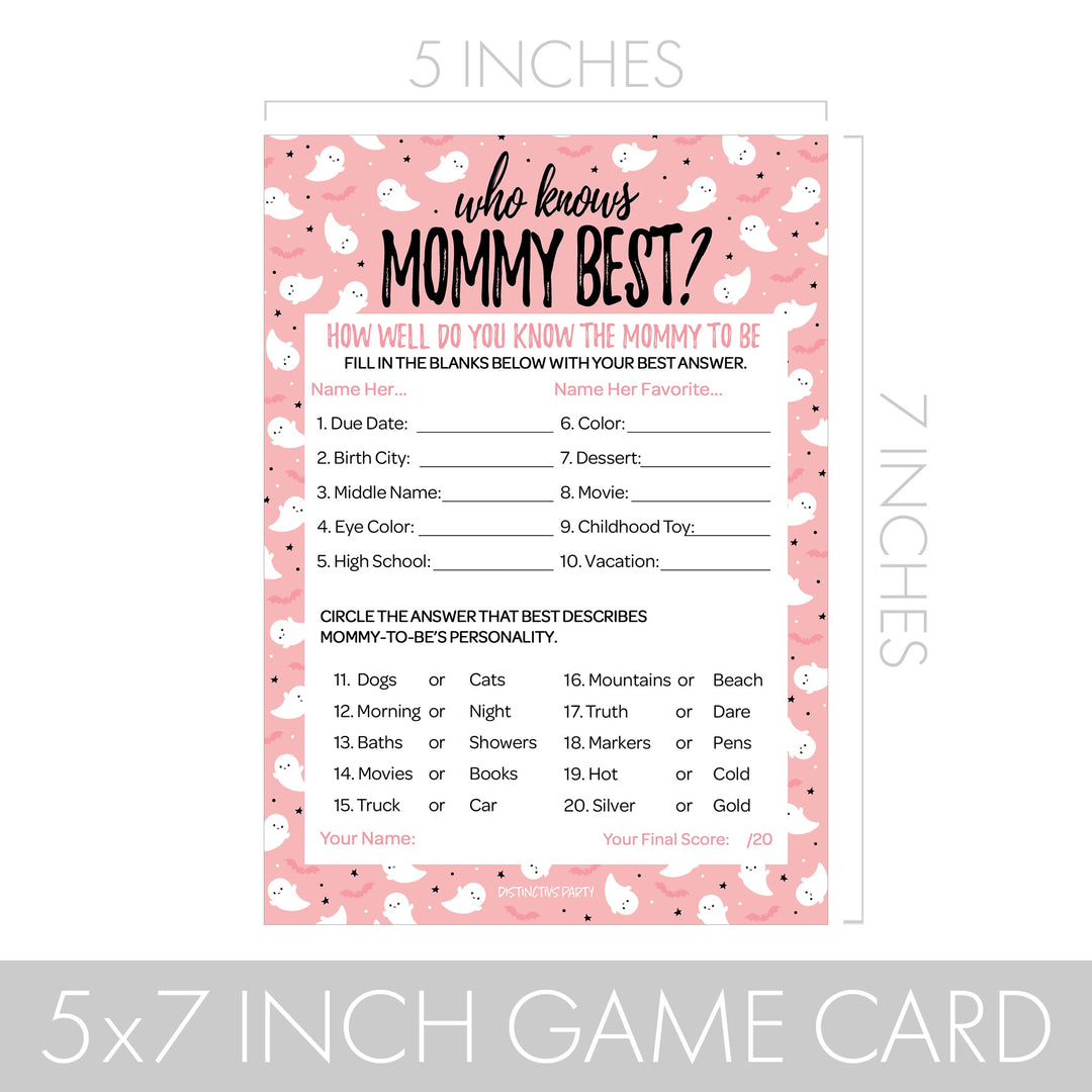 Little Boo: Pink - Juego de baby shower - Búsqueda de palabras y quién conoce mejor a mamá - Paquete de dos juegos - 20 tarjetas de doble cara