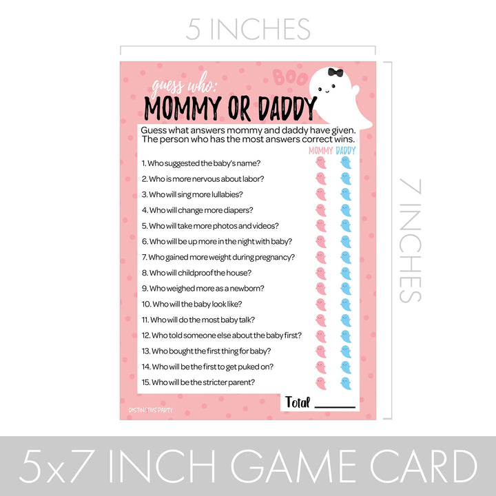 Little Boo: Pink - Juego de baby shower - "Adivina quién" mamá o papá y todo lo relacionado con Halloween - Paquete de dos juegos - 20 tarjetas de doble cara