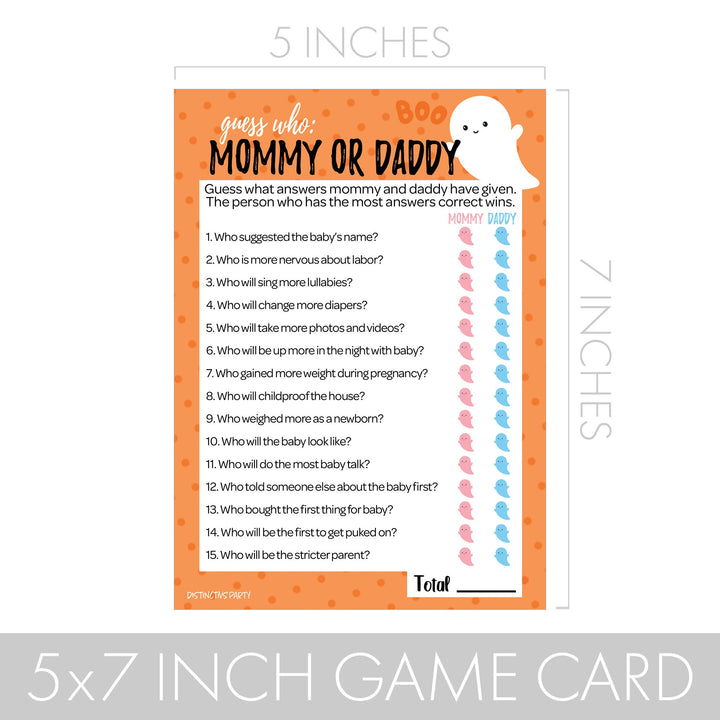 Little Boo: Naranja - Juego de baby shower - "Adivina quién" mamá o papá y todo lo relacionado con Halloween - Paquete de dos juegos - 20 tarjetas de doble cara