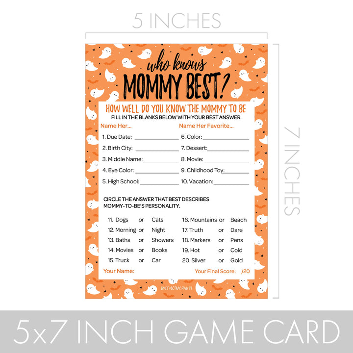 Little Boo: Orange - Juego de baby shower - Búsqueda de palabras y quién conoce mejor a mamá - Paquete de dos juegos - 20 tarjetas de doble cara