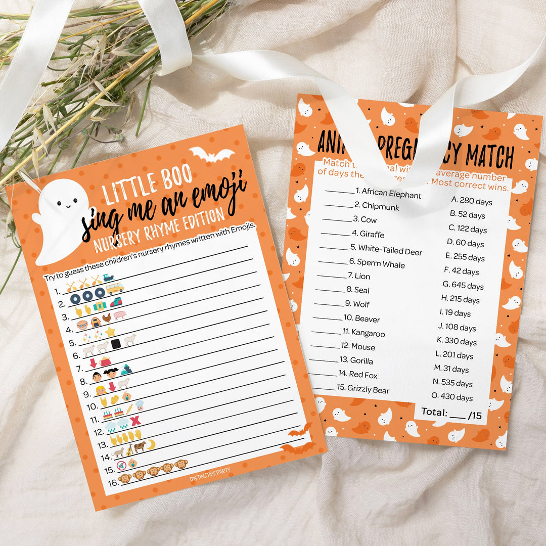Little Boo: Orange - Baby Shower Game - Sing Me An Emoji and Animal Pregnancy Match - Two Game Bundle - 20 Dual Sided Cards