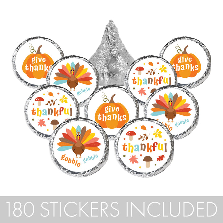 Kid's Thanksgiving Stickers - Fits on Hershey's Kisses - 180 Pack