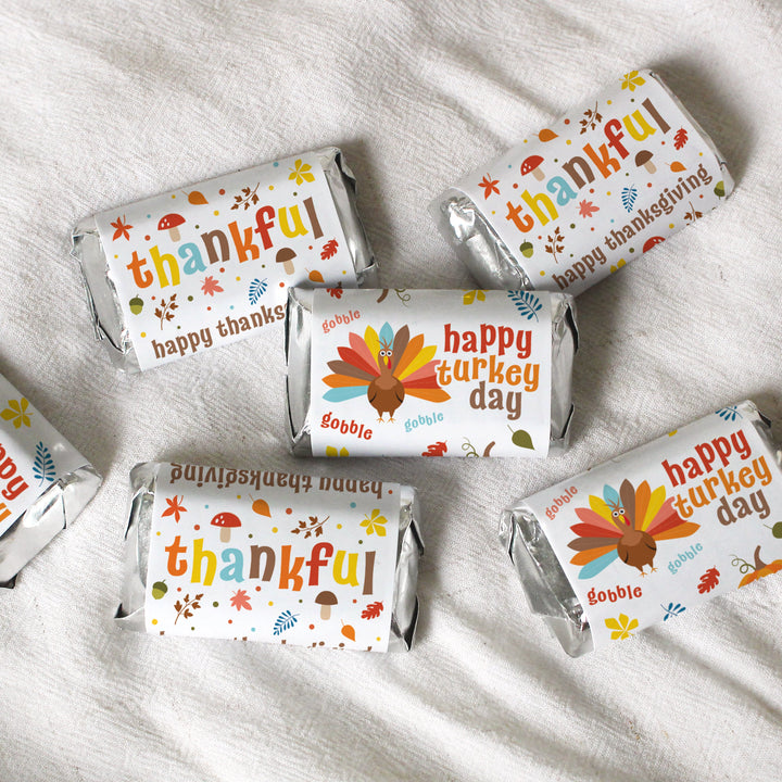 Pegatinas de Acción de Gracias para niños - Envoltorios para barra de dulces en miniatura de Hershey's - Paquete de 45