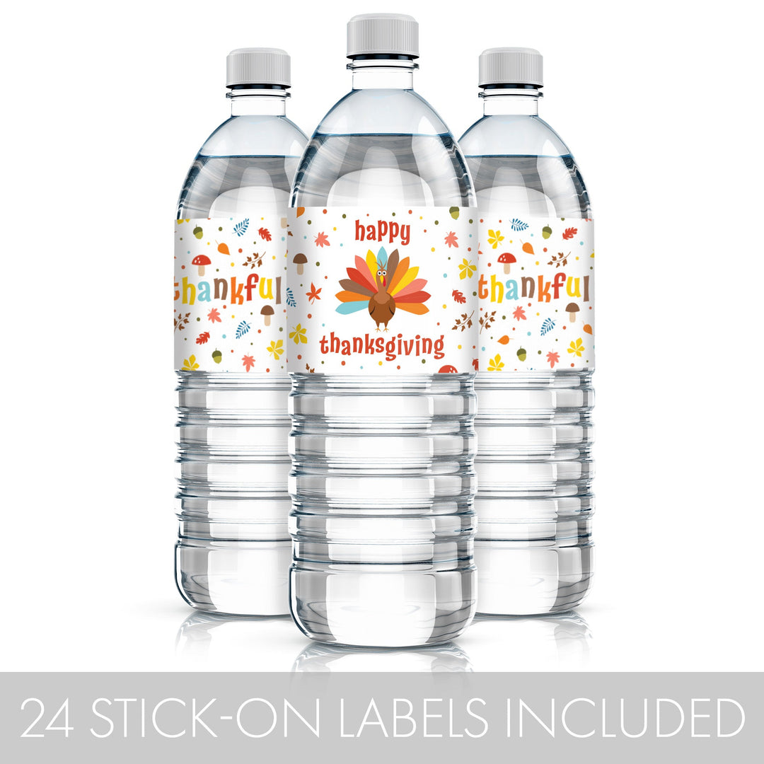 Etiquetas adhesivas para botellas de agua de Acción de Gracias para niños - Impermeables - Paquete de 24