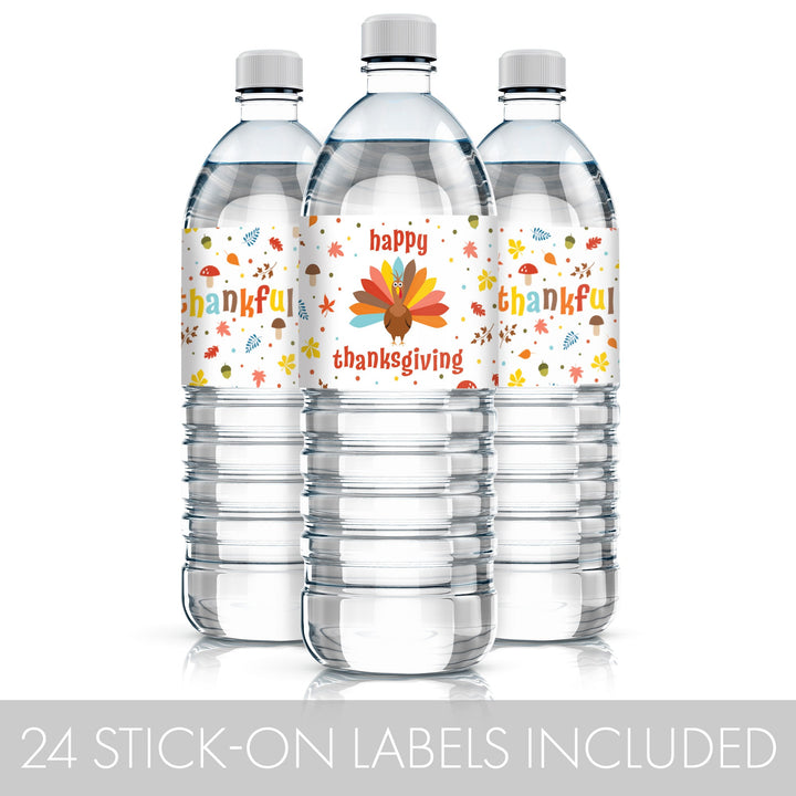 Kid's Thanksgiving Water Bottle Label Stickers - Waterproof - 24 Pack