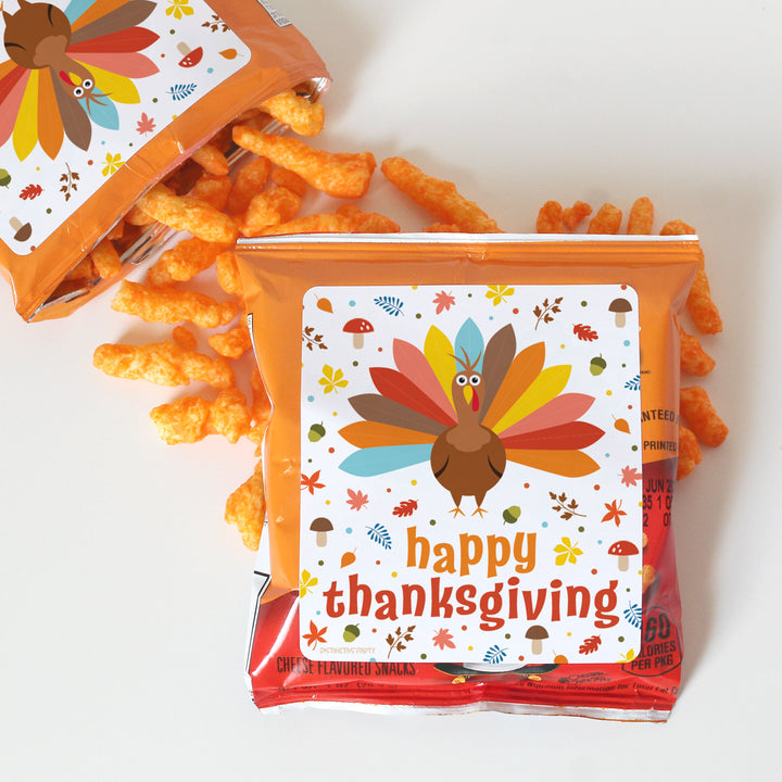 Pegatinas para bolsas de chips y refrigerios de Acción de Gracias para niños - Paquete de 32