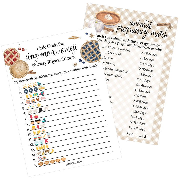 Cutie Pie - Baby Shower - Sing Me and Emoji & Animal Match Game -  Baby Shower Game - Two Game Bundle - 20 Dual Sided Cards
