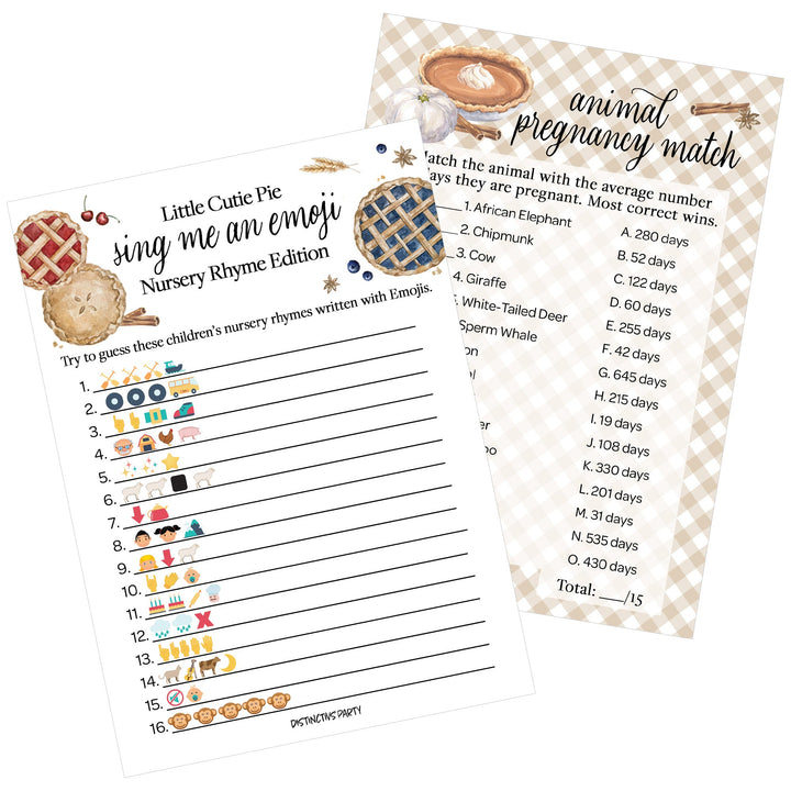 Cutie Pie - Baby Shower - Sing Me and Emoji &amp; Animal Match Game - Juego de Baby Shower - Paquete de dos juegos - 20 tarjetas de doble cara