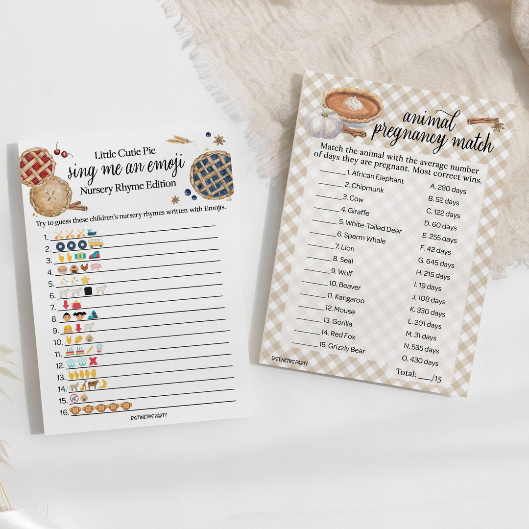 Cutie Pie - Baby Shower - Sing Me and Emoji &amp; Animal Match Game - Juego de Baby Shower - Paquete de dos juegos - 20 tarjetas de doble cara