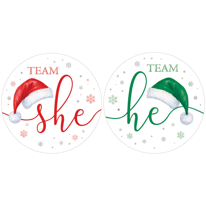 Christmas Gender Reveal Stickers: Santa Baby Party - Team He or Team She Stickers - 40 Stickers
