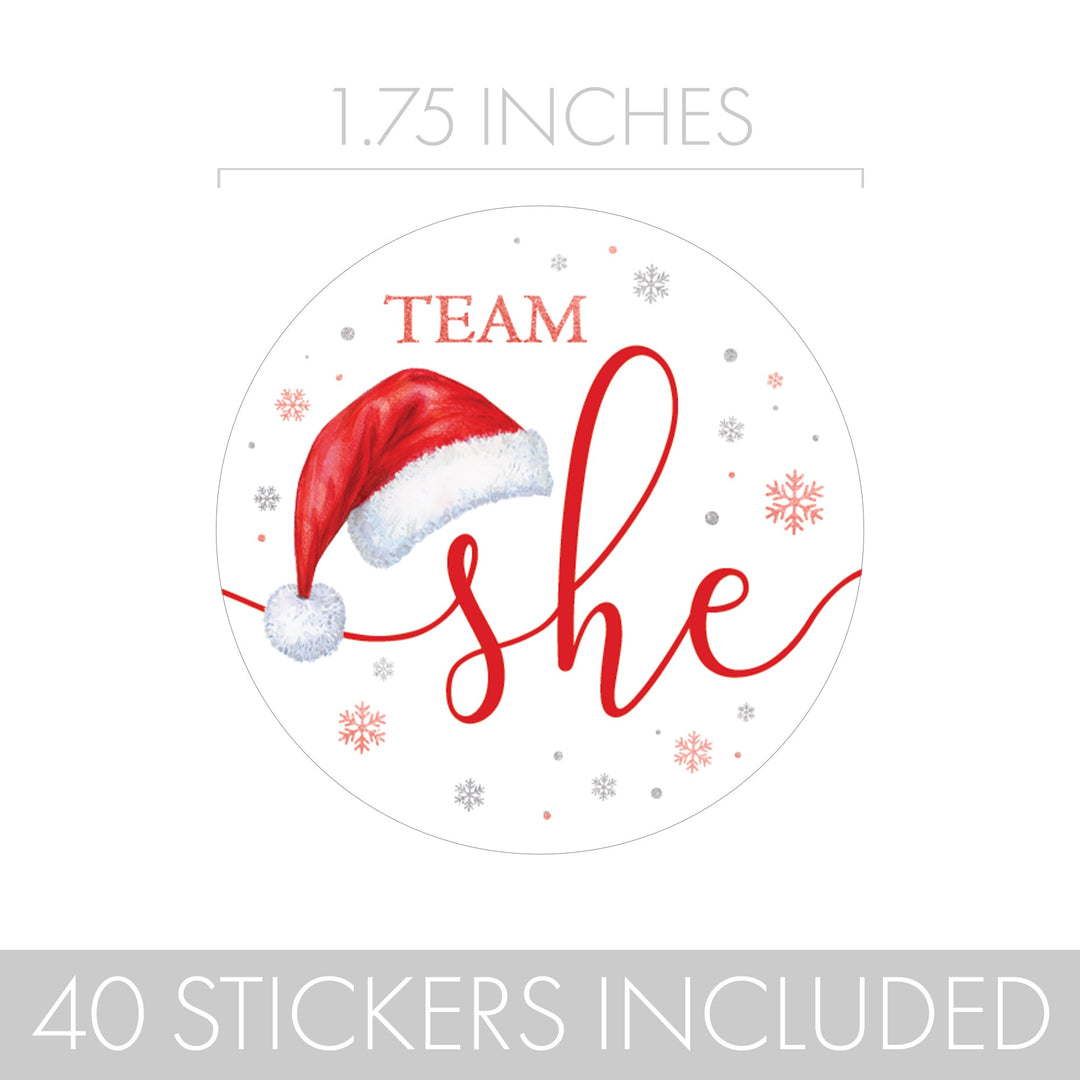 Christmas Gender Reveal Stickers: Santa Baby Party - Team He or Team She Stickers - 40 Stickers