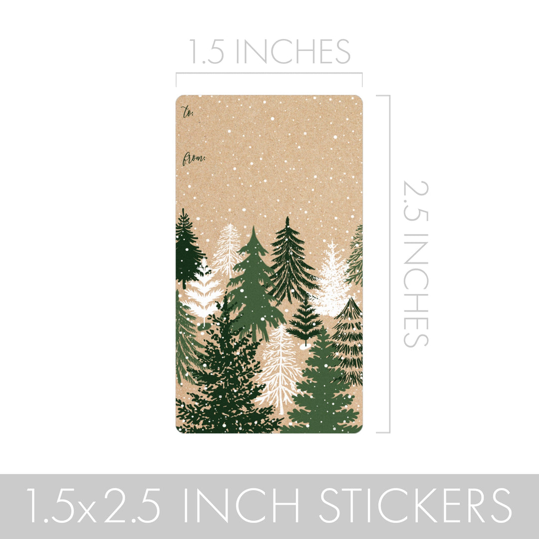 Christmas Gift Tag Stickers: Kraft Christmas - Evergreen Trees - 75 Stickers
