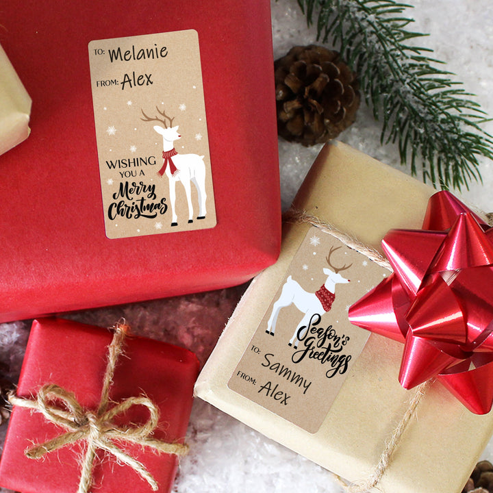 Christmas Gift Tag Stickers: Kraft Christmas - Reindeer - 75 Stickers