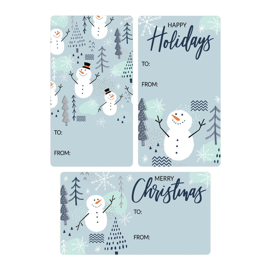 Christmas Gift Tag Stickers: Whimsical Blue Winter Snowman - 75 Stickers