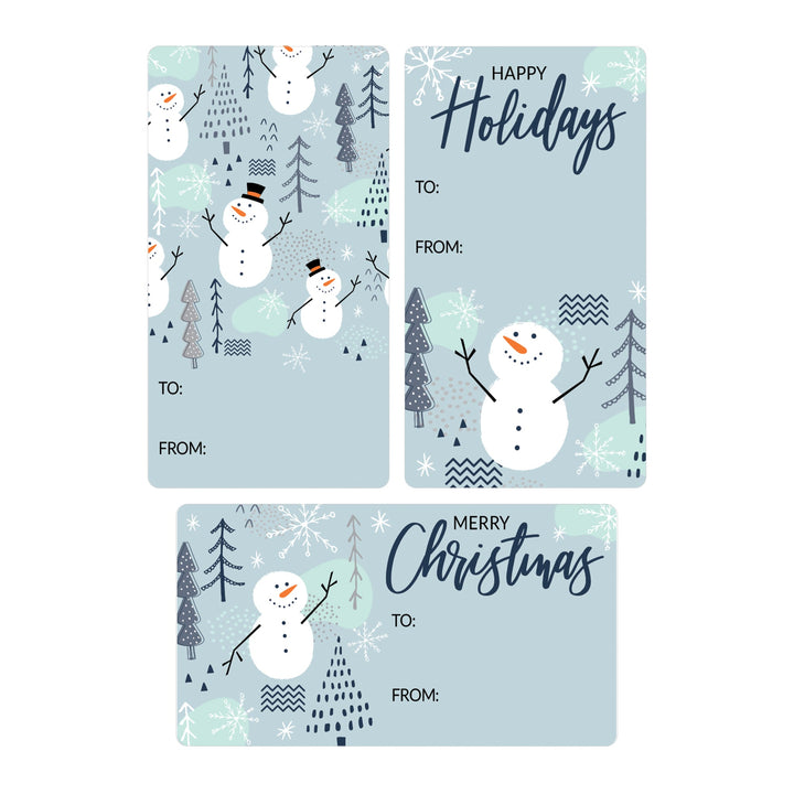 Etiquetas adhesivas de regalo de Navidad: caprichoso muñeco de nieve azul de invierno - 75 pegatinas