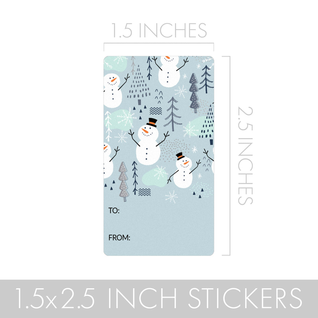 Etiquetas adhesivas de regalo de Navidad: caprichoso muñeco de nieve azul de invierno - 75 pegatinas