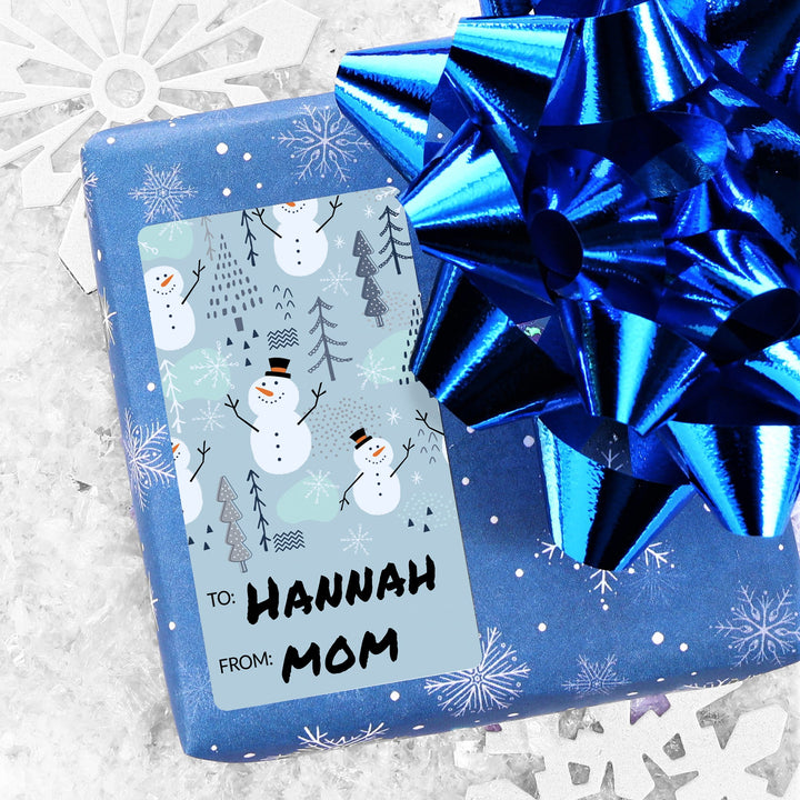 Christmas Gift Tag Stickers: Whimsical Blue Winter Snowman - 75 Stickers