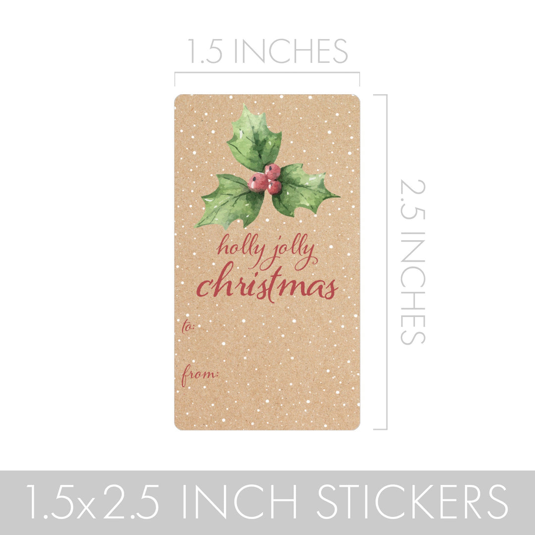 Christmas Gift Tag Stickers: Kraft Christmas - Greenery - 75 Stickers